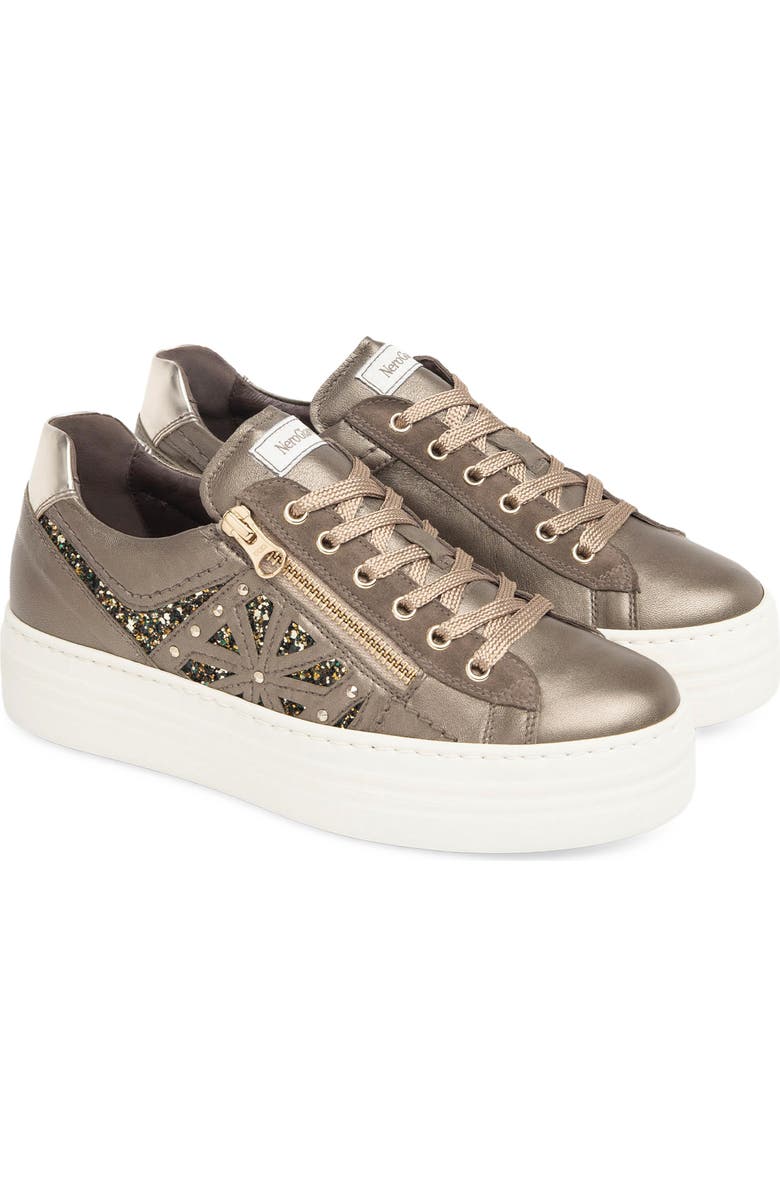 NeroGiardini Sparkle Side Zip Platform Sneaker, Main, color, Grey