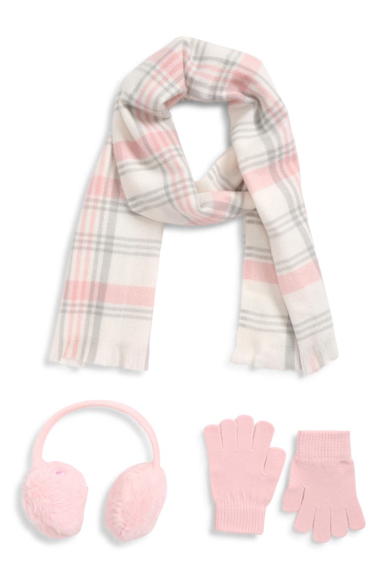 Kids' 3-Piece Scarf, Faux Fur Earmuffs & Gloves Set, Main, color, PINK COMBO