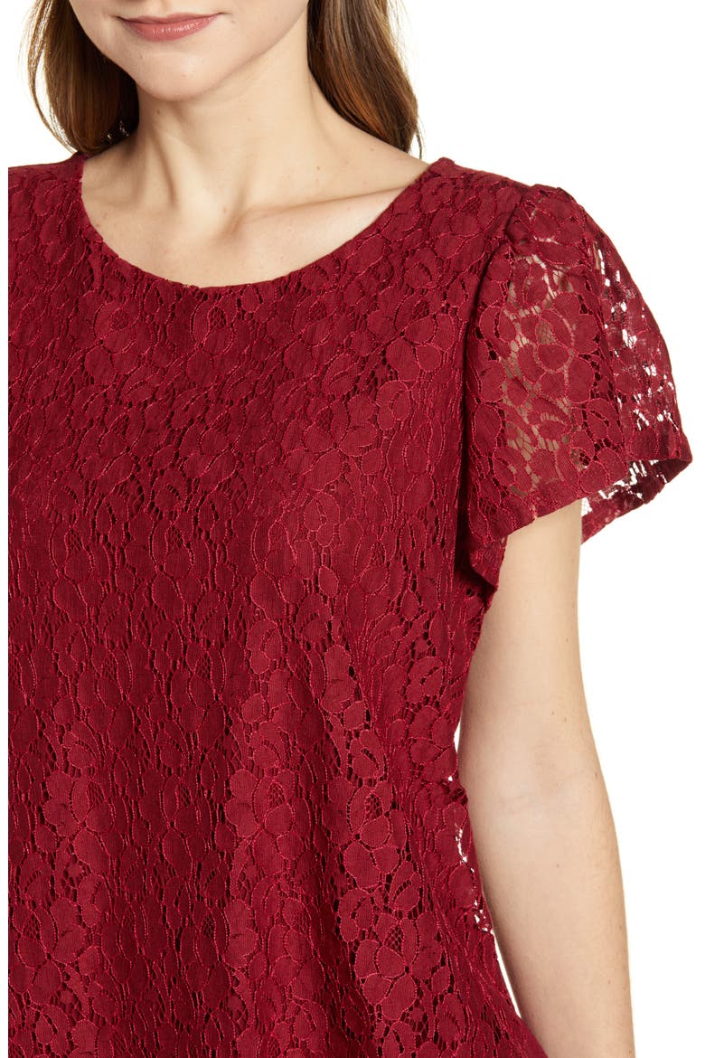 Gibson Glam Flutter Sleeve Lace Front Cotton Blend Top, Alternate, color, BURGUNDY