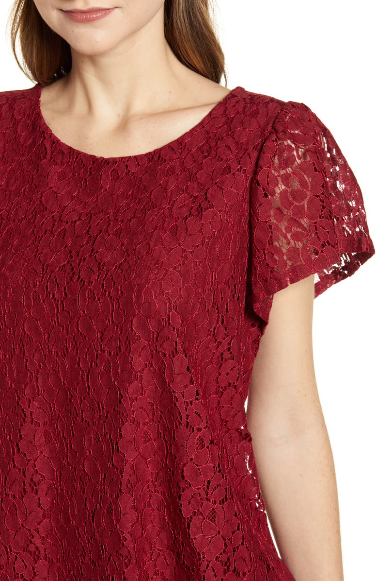 GIBSONLOOK Gibson Glam Flutter Sleeve Lace Front Cotton Blend Top, Alternate, color,