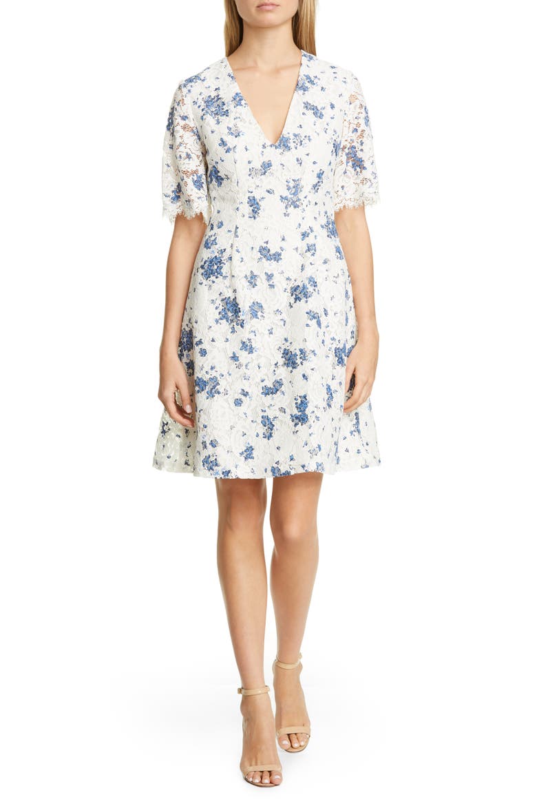 Print Lace A-Line Dress, Main, color, IVORY MULTI