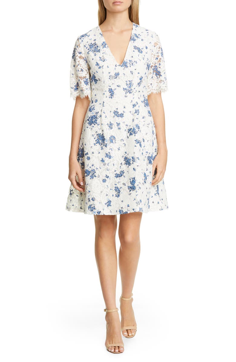 Lela Rose Print Lace A-Line Dress, Main, color,