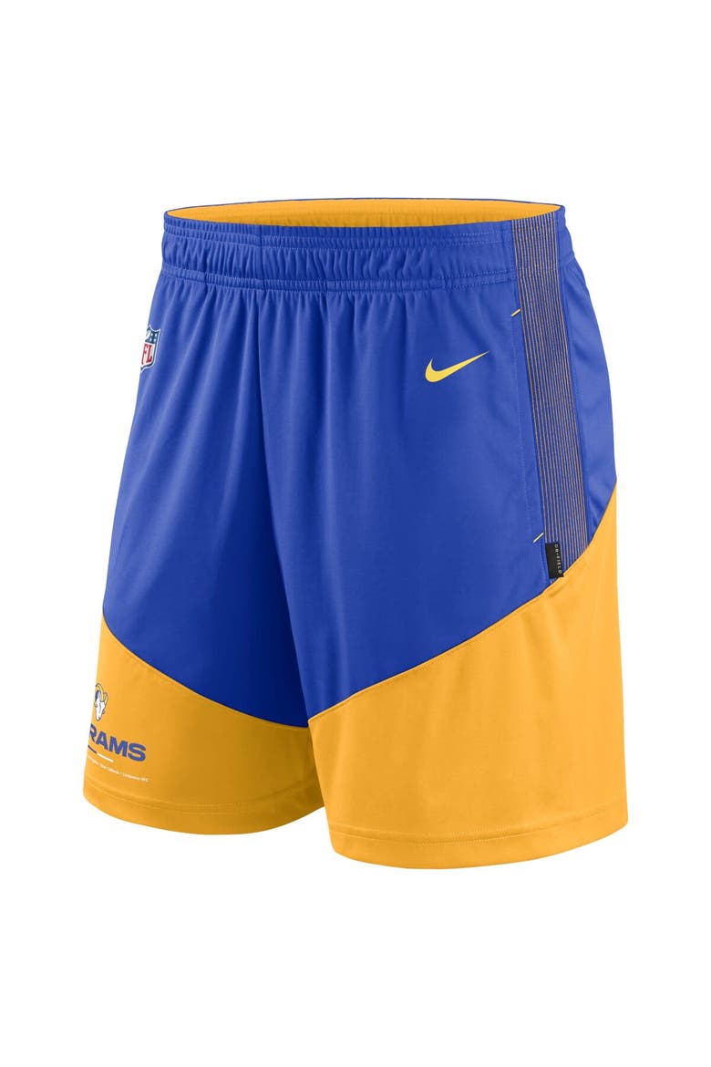 Men's Nike Royal/Gold Los Angeles Rams Sideline Primary Lockup Performance Shorts, Alternate, color, Royal