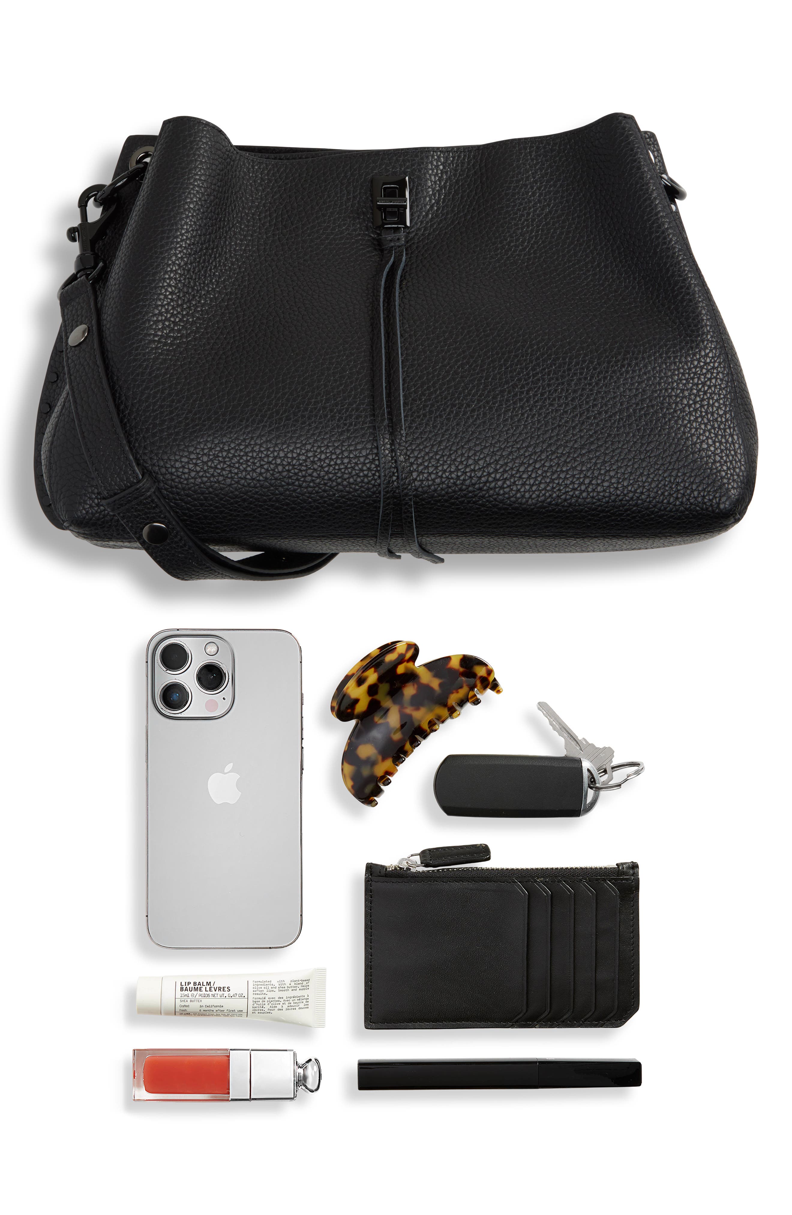 Darren East/West Leather Shoulder Bag, Alternate, color, BLACK
