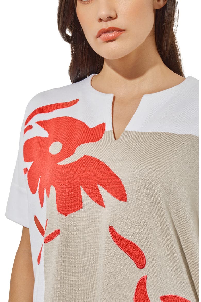 Placed Floral Short Sleeve Sweater, Alternate, color, FLAMENCO/ LIMESTONE/ WHITE