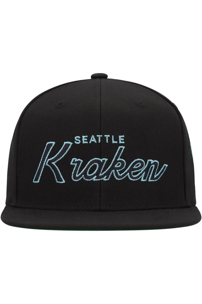 Men's Mitchell & Ness Black Seattle Kraken Core Team Script 2.0 Snapback Hat, Alternate, color, Black
