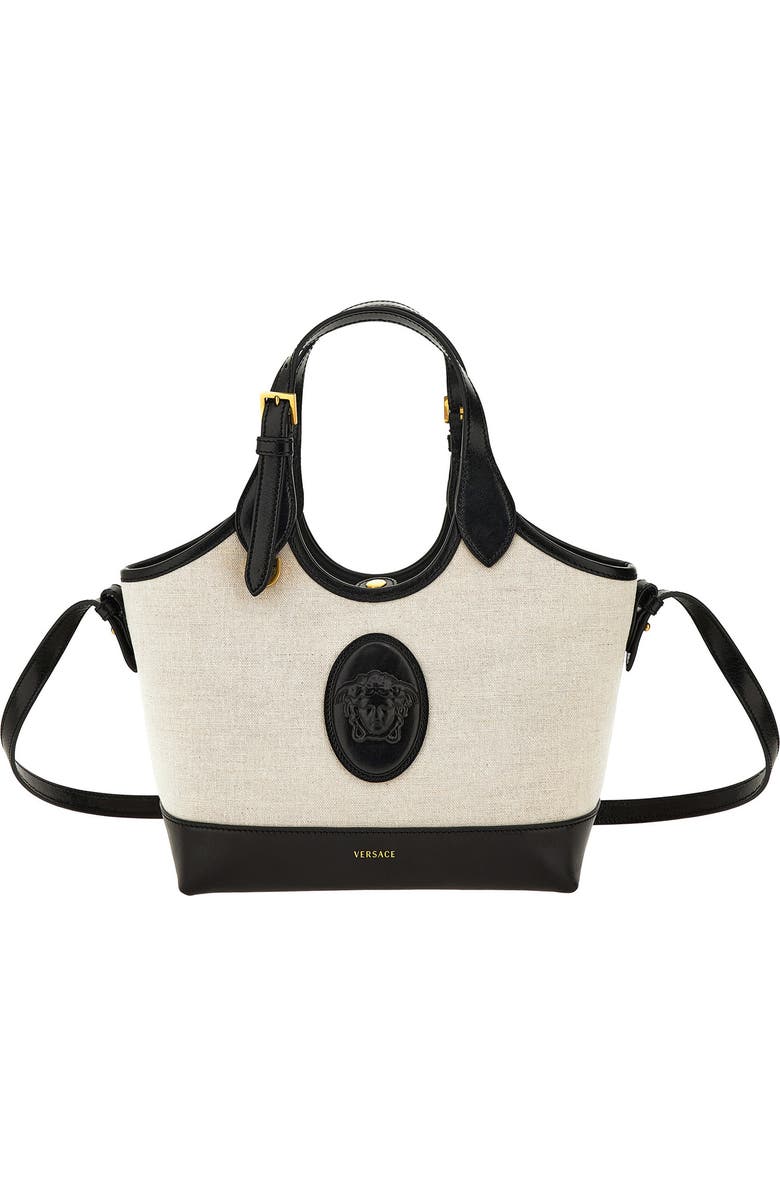 Versace Small La Medusa Canvas & Leather Tote, Main, color, Beige Black-Gold 82