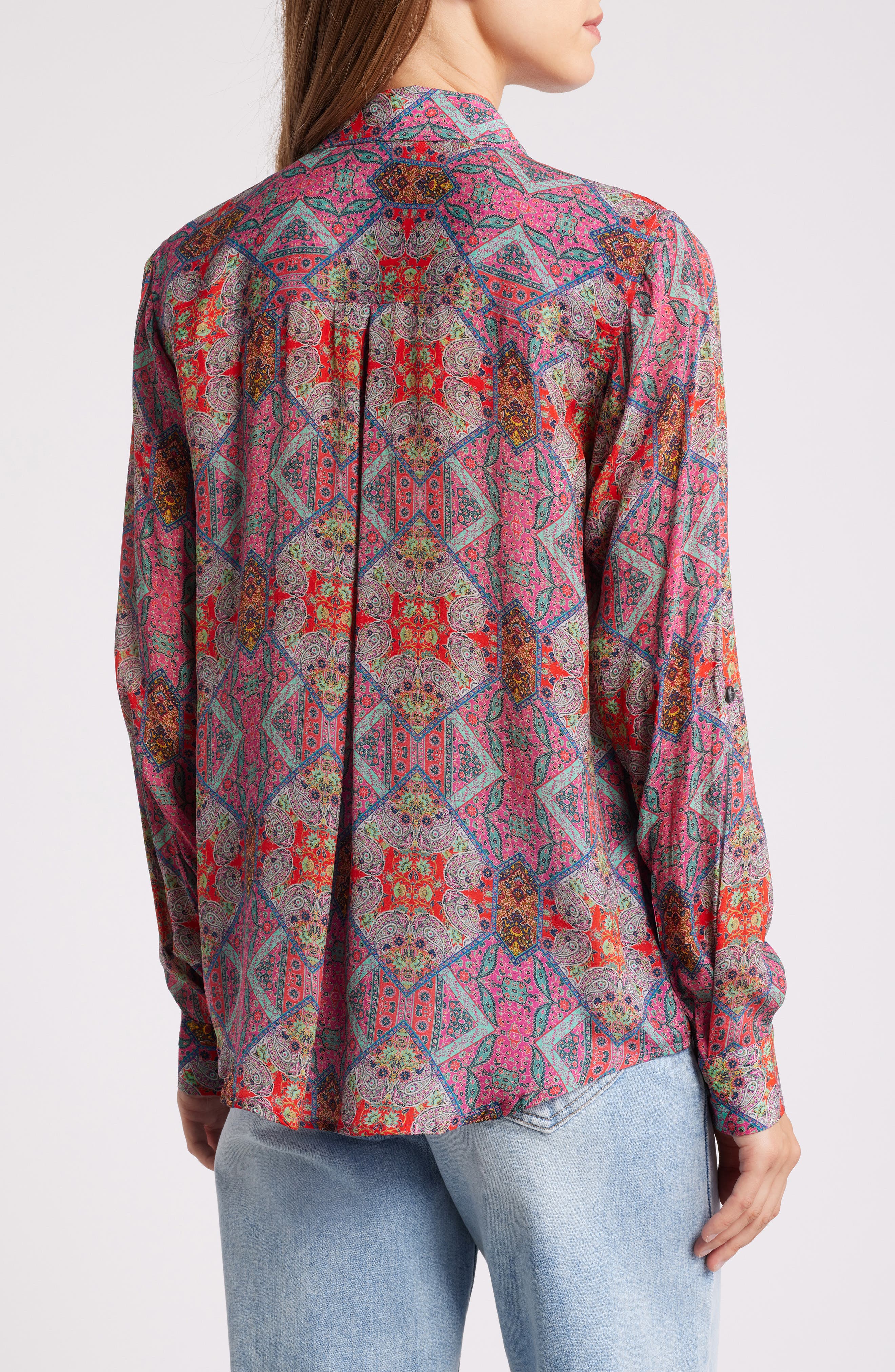 Print Roll-Up Sleeve Chiffon Button-Up Shirt - image 4