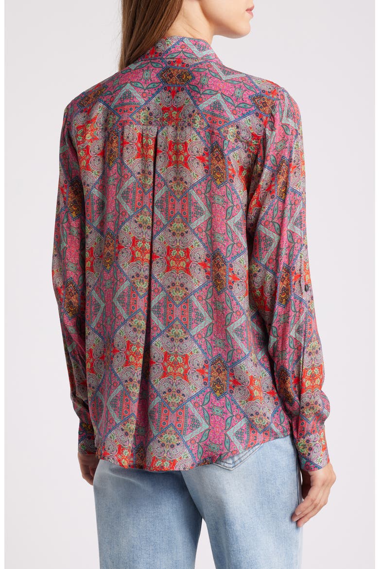 Print Roll-Up Sleeve Chiffon Button-Up Shirt, Alternate, color, PINK MULTI