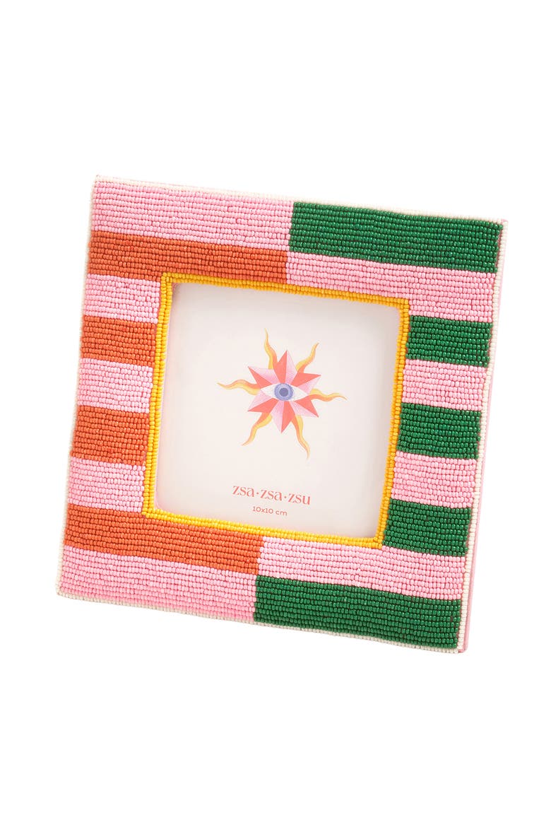 Dadri Decorative  Beaded Wood Frame 7X7 In, Alternate, color, Green