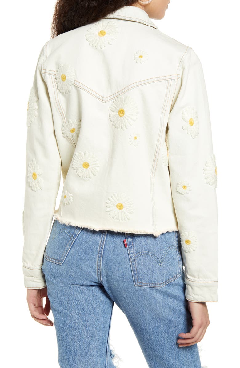 BLANKNYC Daisy Embroidered Bleached Denim Jacket, Alternate, color,