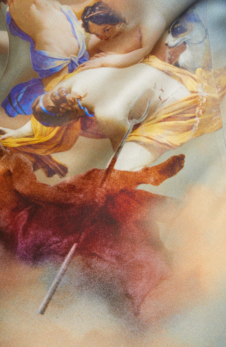 Balmain Renaissance Print Satin Mini Slipdress, Alternate, color, 