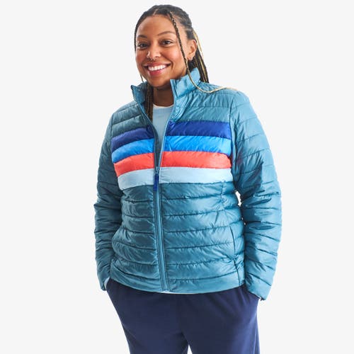Primary Grown-ups Puffer Jacket In Stripe In Blue