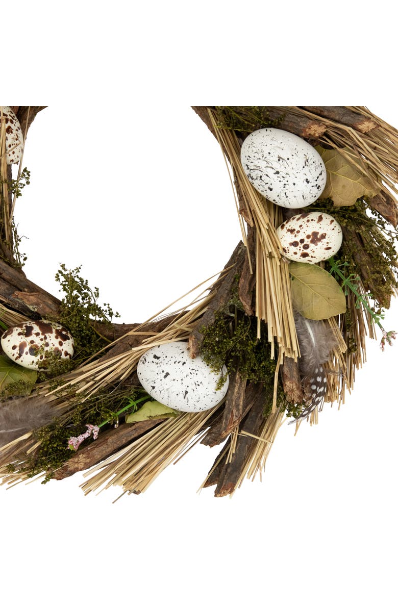 Northlight Speckled Eggs and Feathers Artificial Small Earthy Easter Wreath - 14", Alternate, color, Brown
