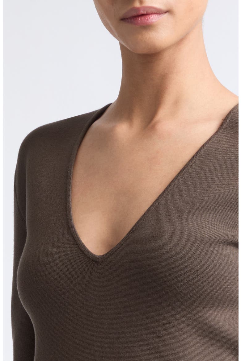Compact Knit V-Neck Sweater, Alternate, color, WALNUT