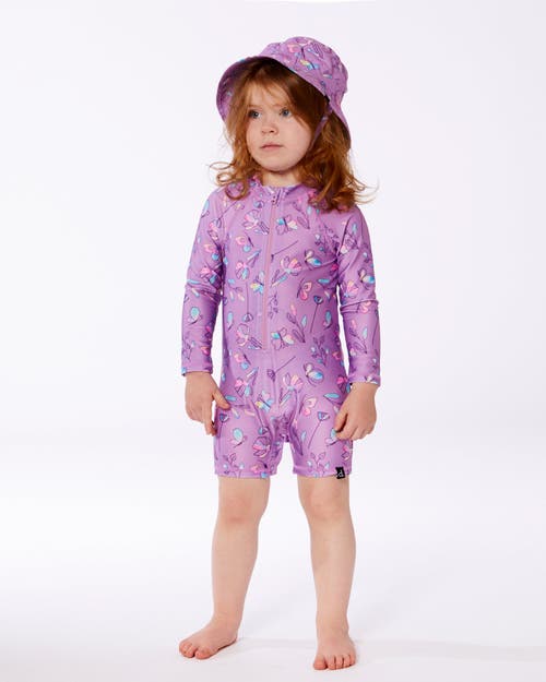 DEUX PAR DEUX DEUX PAR DEUX BABY GIRL'S PRINTED BEACH SUN HAT OLD MAUVE AND MULTICOLORED BUTTERFLIES