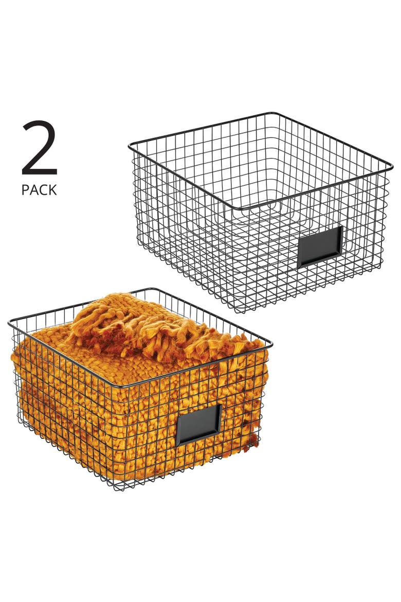 Bedroom Closet Storage Organizer Basket with Label Slot, 2 Pack, Alternate, color, Matte Black