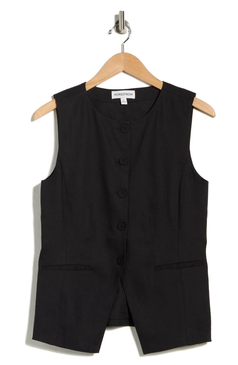 Nordstrom Collarless Cutaway Linen Blend Vest, Alternate, color, Black
