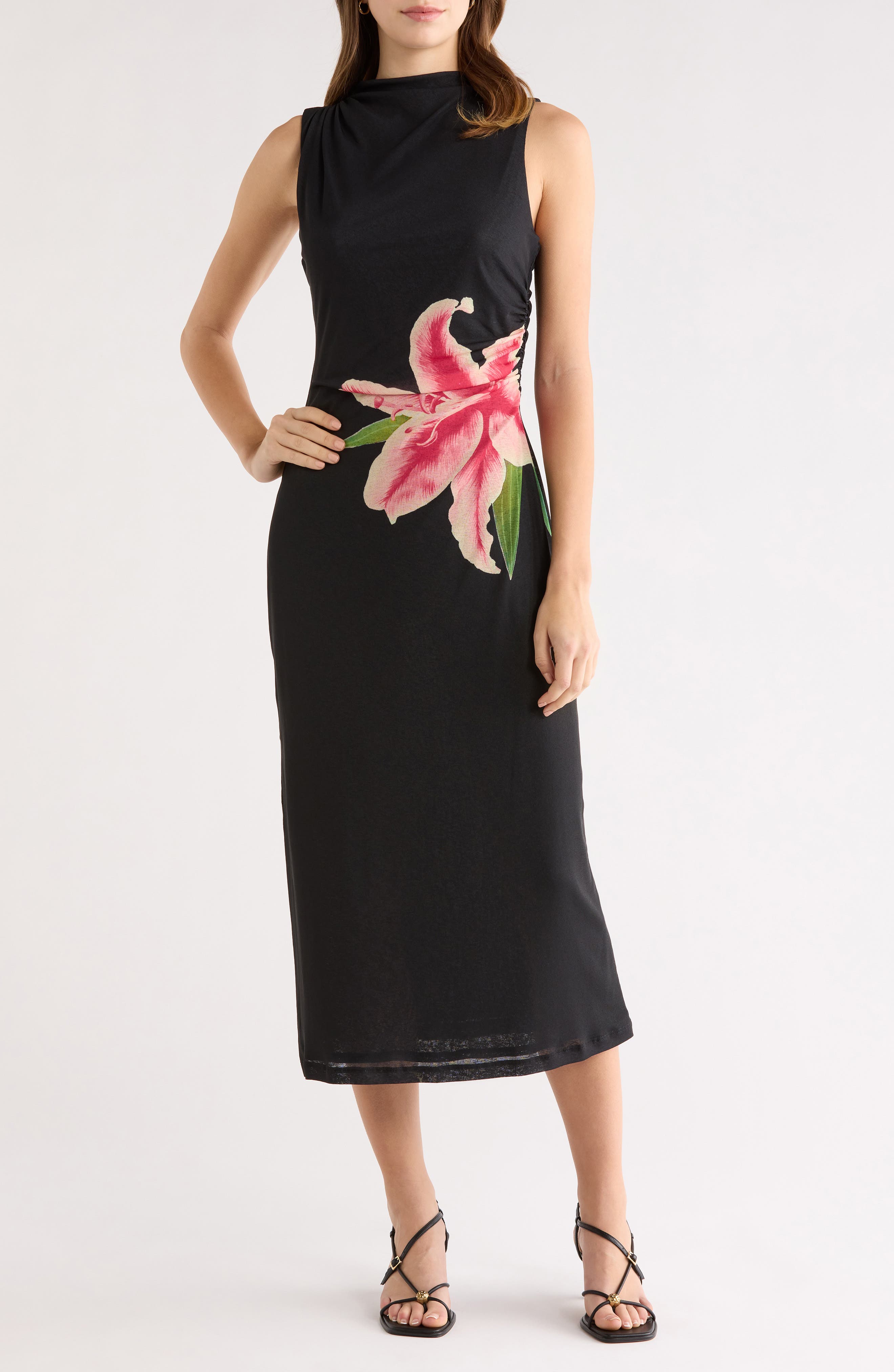 Rebecca Floral Placement Sleeveless Midi Dress