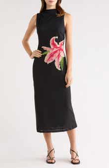 Rebecca Floral Placement Sleeveless Midi Dress