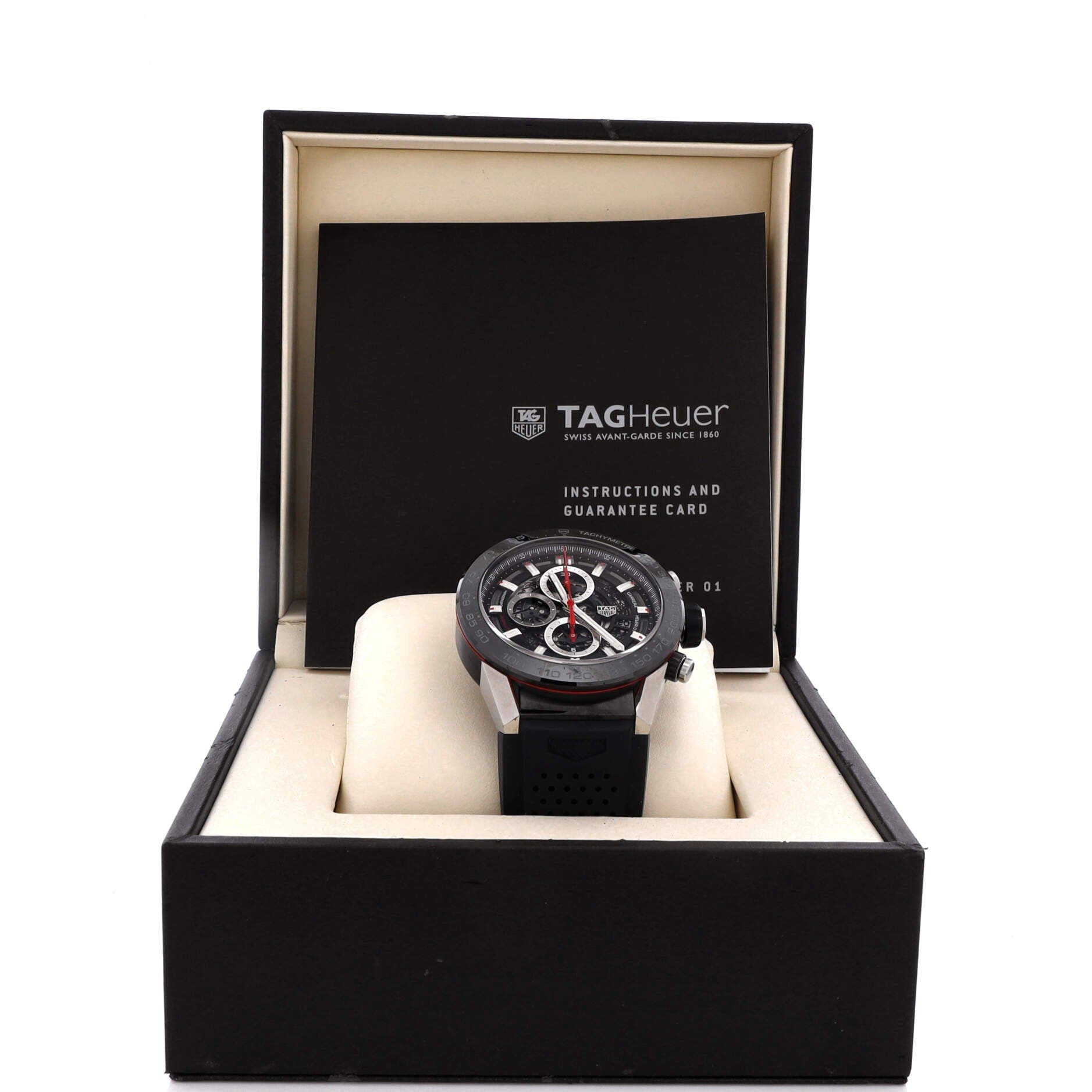 Carrera Calibre Heuer 01 Skeleton Chronograph Automatic Watch Stainless Steel with PVD and Rubber 45, Alternate, color, Black
