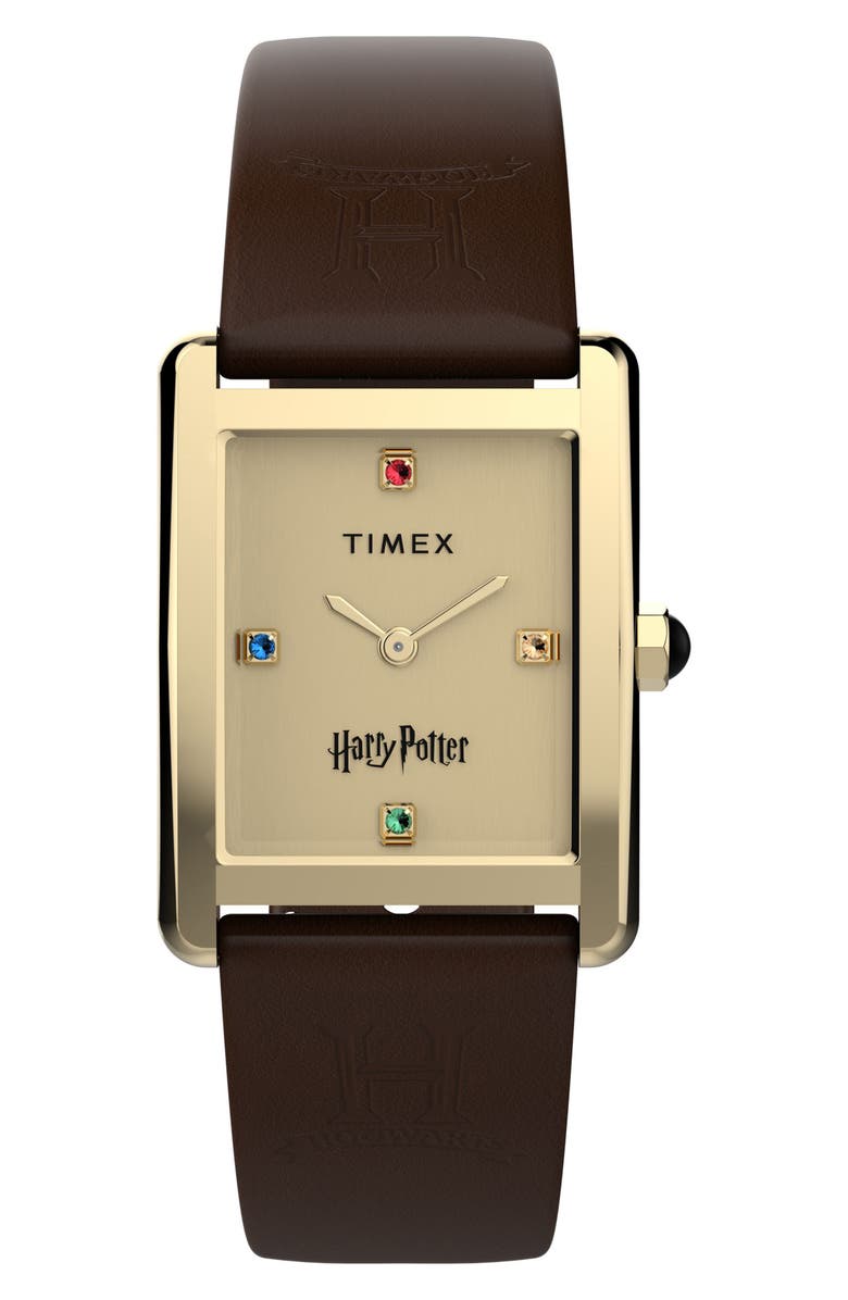 Timex<sup>®</sup> Harry Potter x Timex Hailey Hogwarts 24mm Leather Strap Watch, Main, color, Gold-Tone