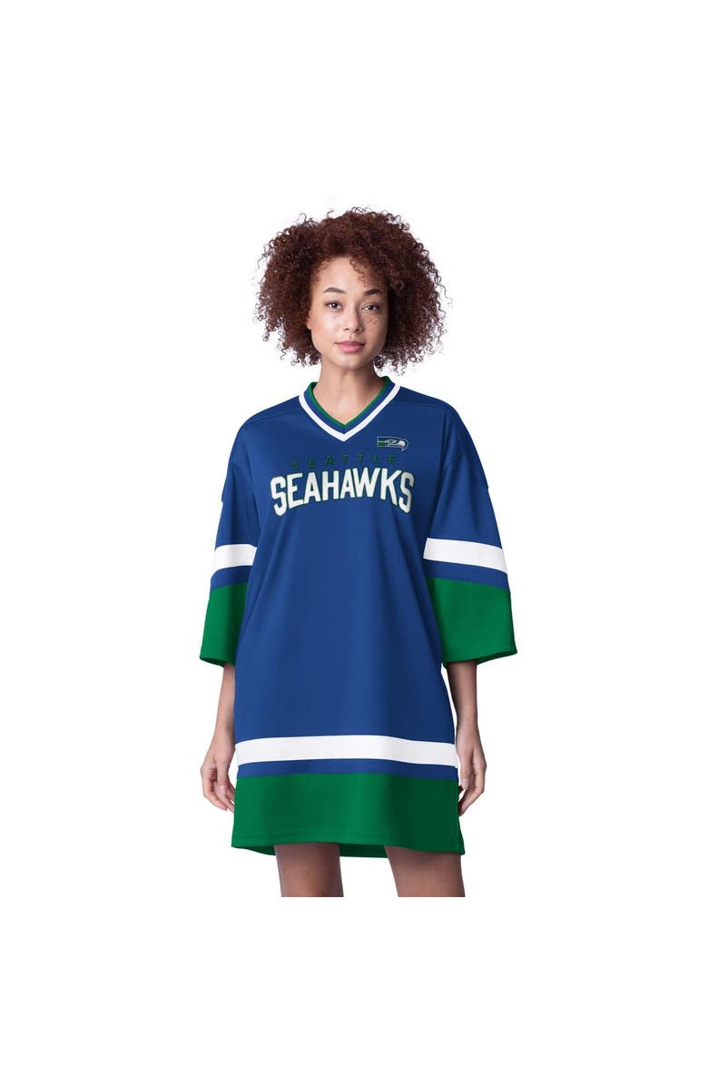 STARTER Women's Starter Royal Seattle Seahawks Slap Shot 3/4 Sleeve Sneaker Dress, Main, color, Royal
