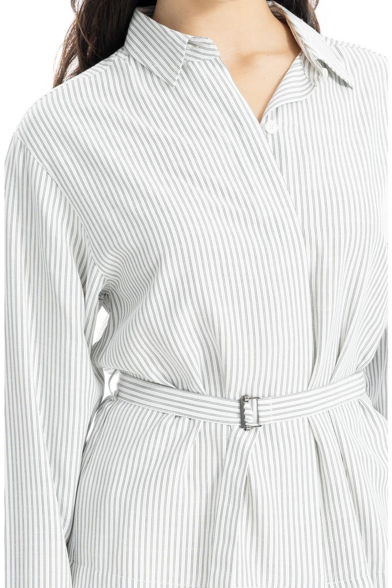 Stripe Belted Button-Up Shirt, Alternate, color, IVORY/ BLACK TWIN STRIPE