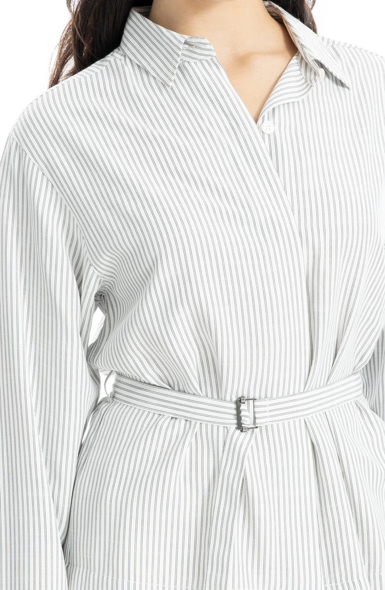 MAX STUDIO Stripe Belted Button-Up Shirt, Alternate, color, Ivory/ Black Twin Stripe