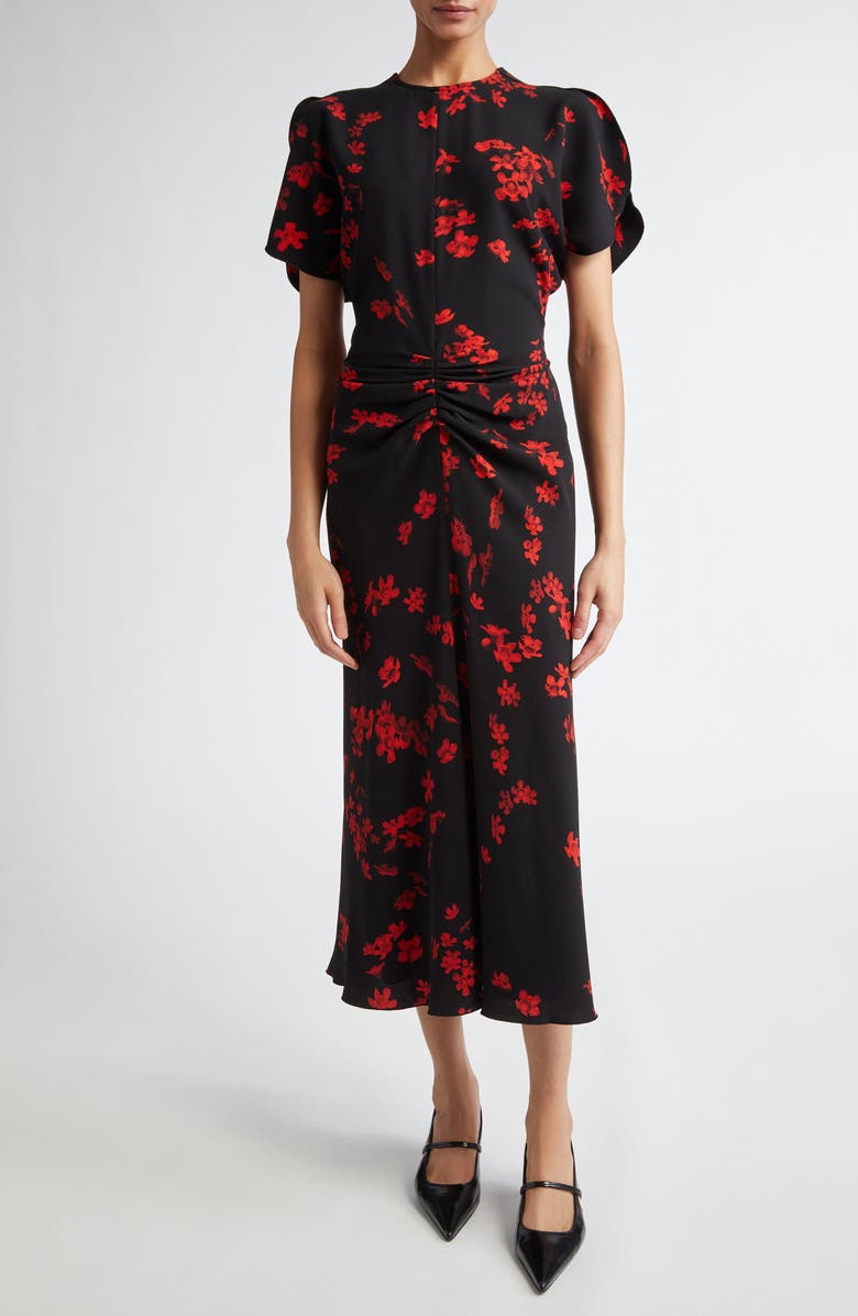 Victoria Beckham Gathered Floral Crepe Midi Dress, Main, color, 