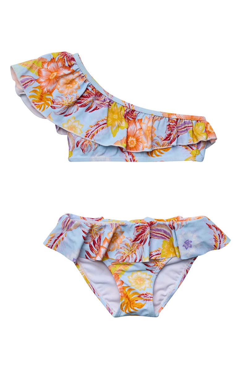 Snapper Rock Kids' Tropical Frill One-Shoulder Two-Piece Swimsuit, Main, color,