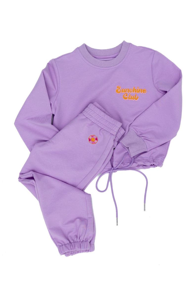 Girls' Sunshine Club Embroidered Jogger Set - Little Kid, Big Kid, Main, color, Lavender