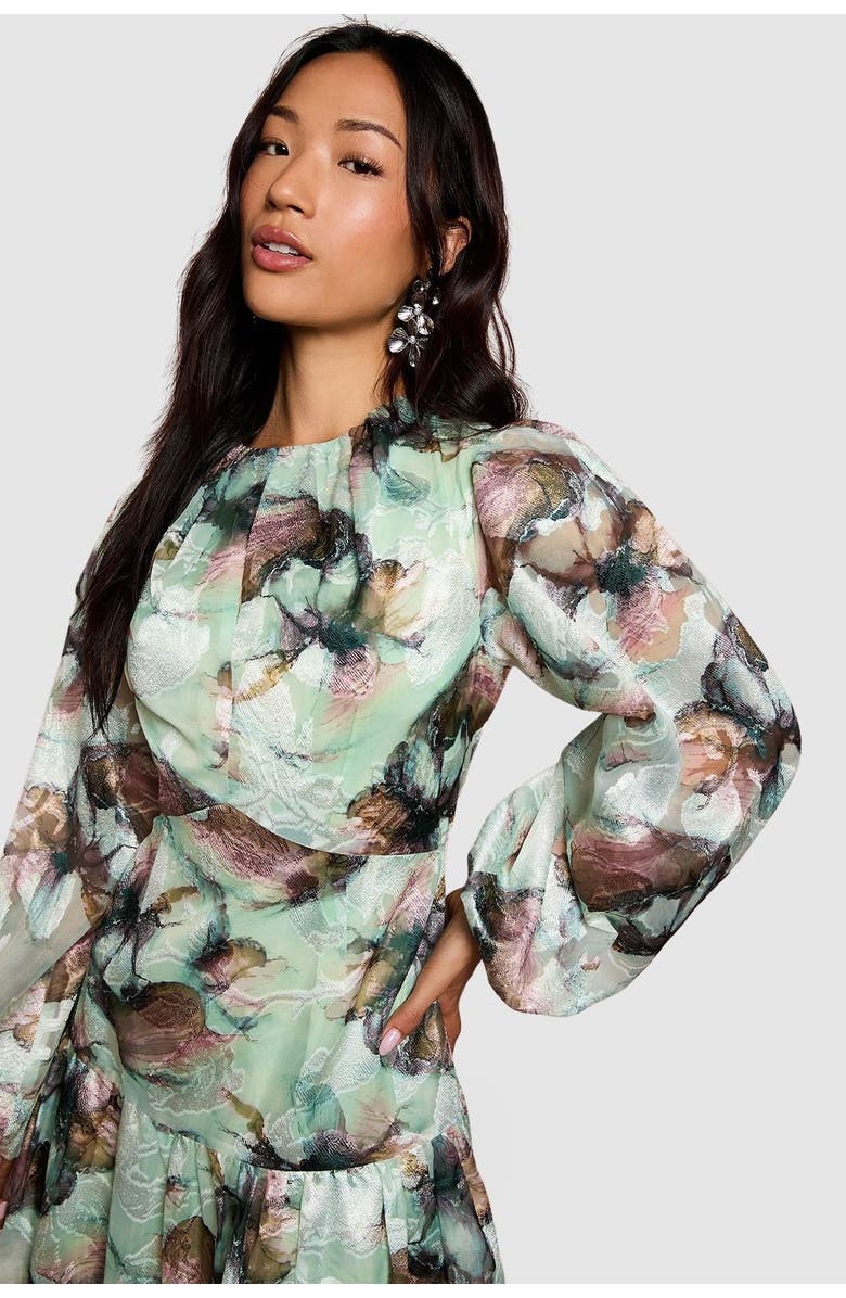 Coast Puff Sleeve Jacquard Midaxi Dress, Alternate, color, Sage