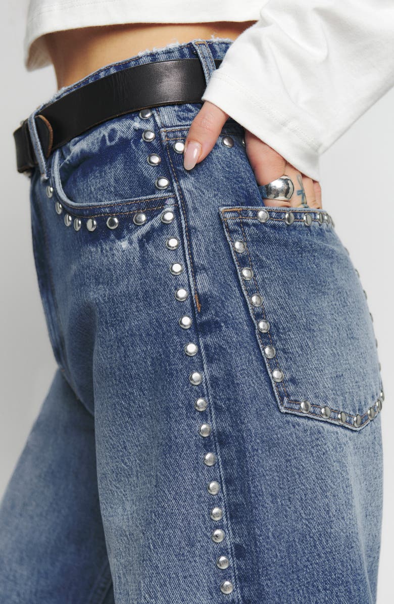 Reformation Cary Studded High Waist Slouchy Wide Leg Jeans, Alternate, color, Chesapeake Studded