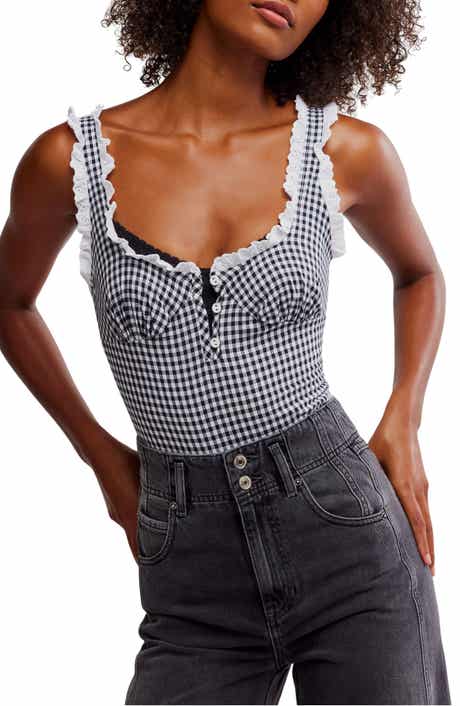 Free People Cassie Gingham Ruffle Bodysuit