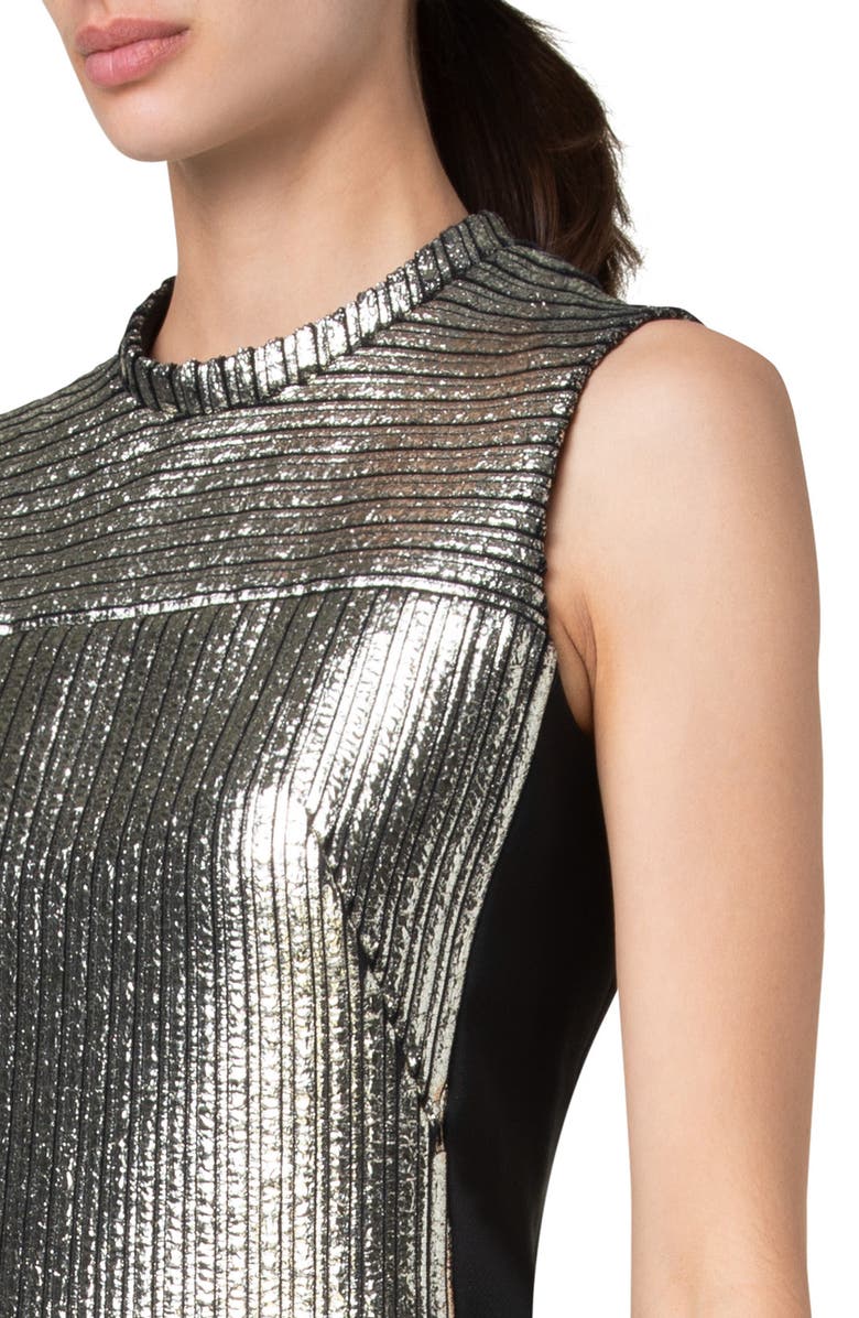 Akris punto Metallic Laminated Corduroy Dress, Alternate, color, Gold-Black