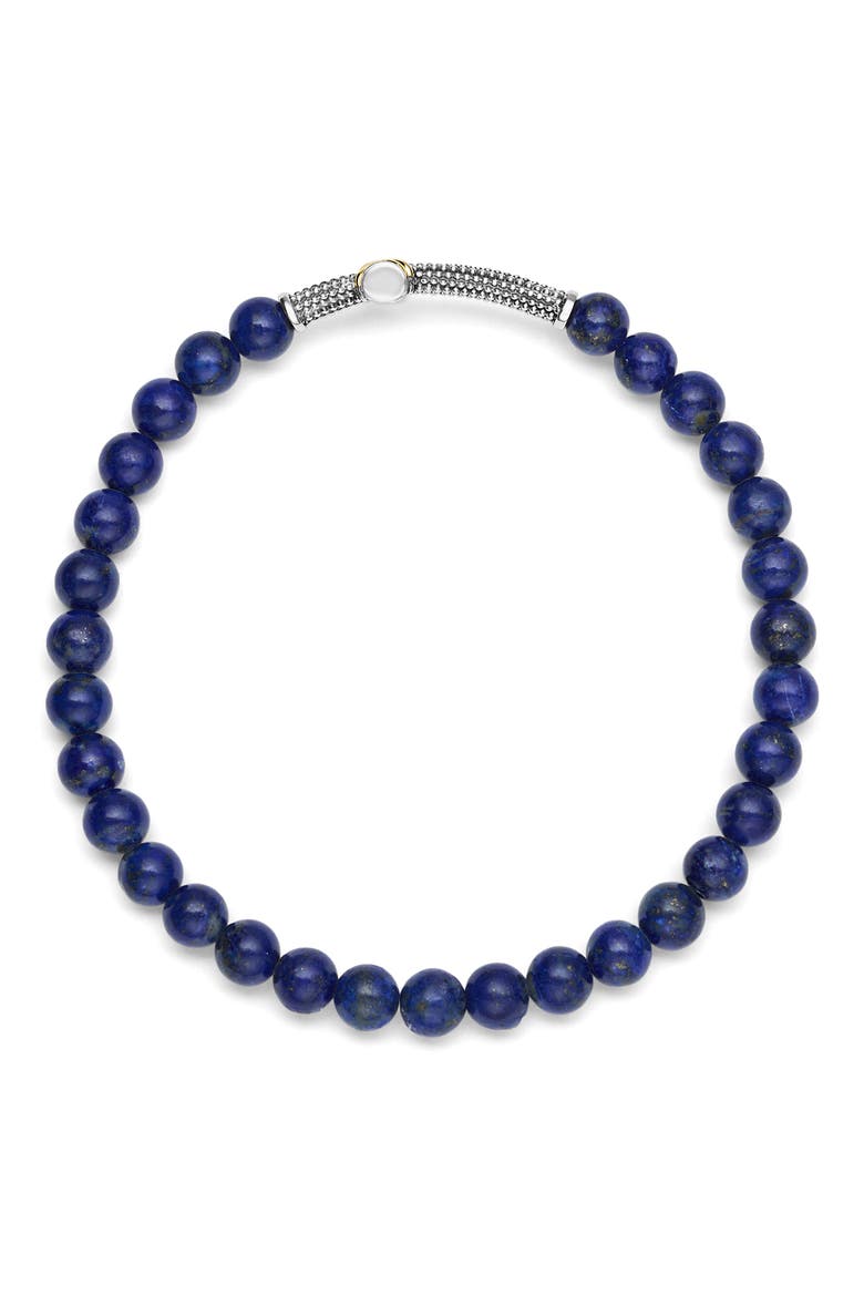 Men's Anthem Cross Lapis Beaded Stretch Bracelet, Alternate, color, SILVER