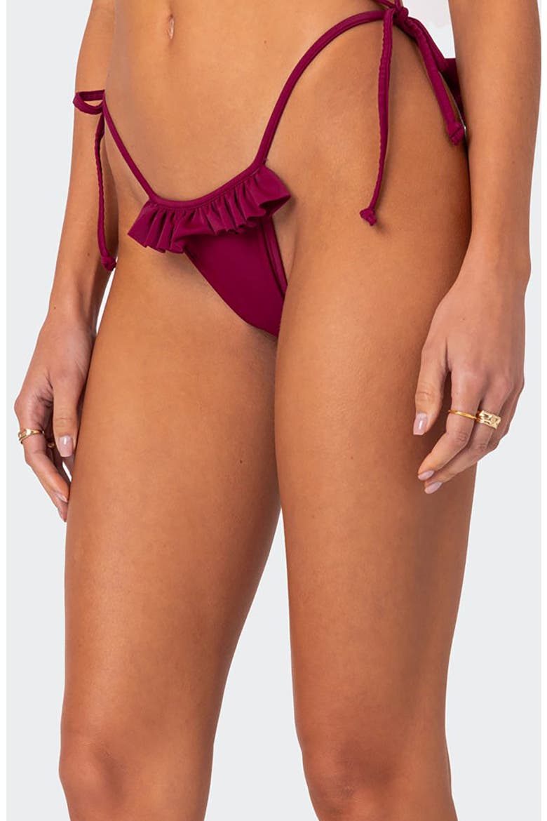Joelle Ruffle Side Tie Bikini Bottoms, Alternate, color, BURGUNDY