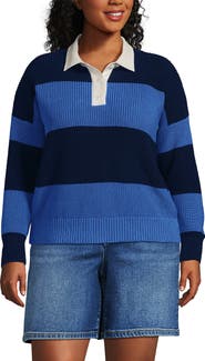 Lands' End Drifter Rugby with Woven Collar Sweater