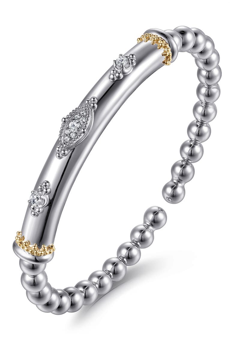 Bujukan 14K Gold & White Sapphire Split Bangle Bracelet, Alternate, color, SILVER/ 14K YELLOW GOLD