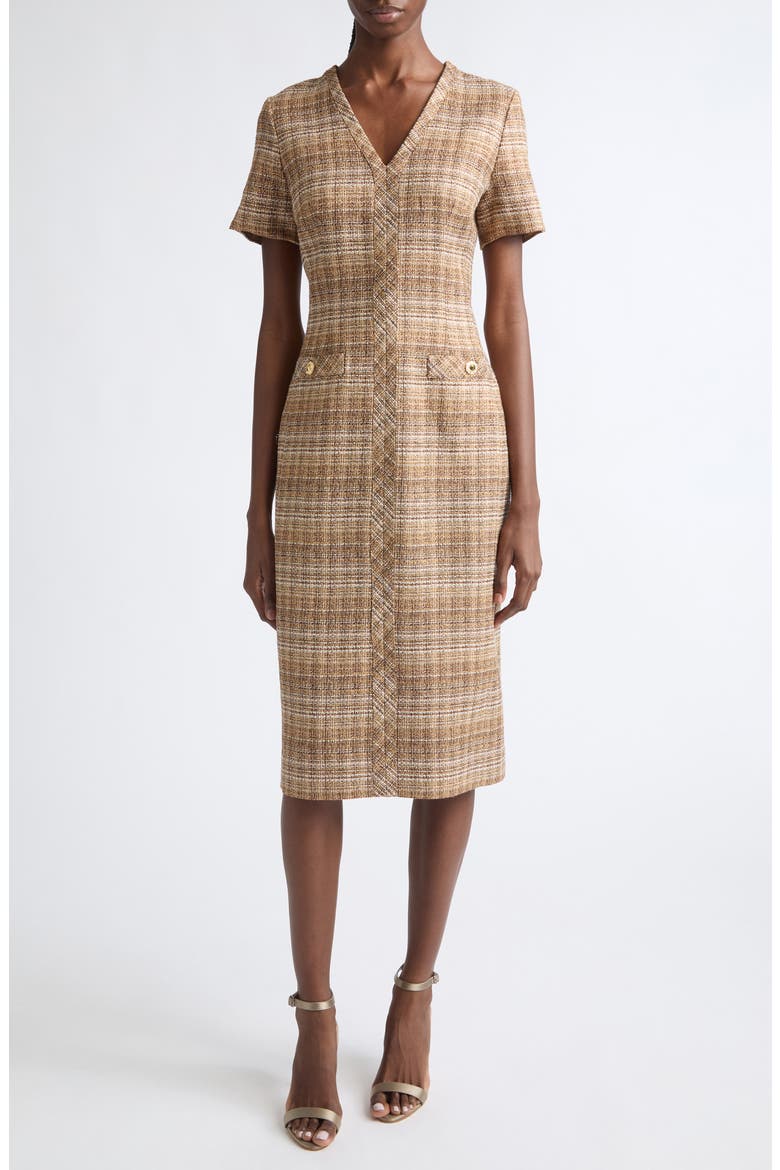 Artisanal Weave Tweed Midi Dress, Main, color, COPPER MULTI
