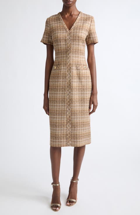 Artisanal Weave Tweed Midi Dress