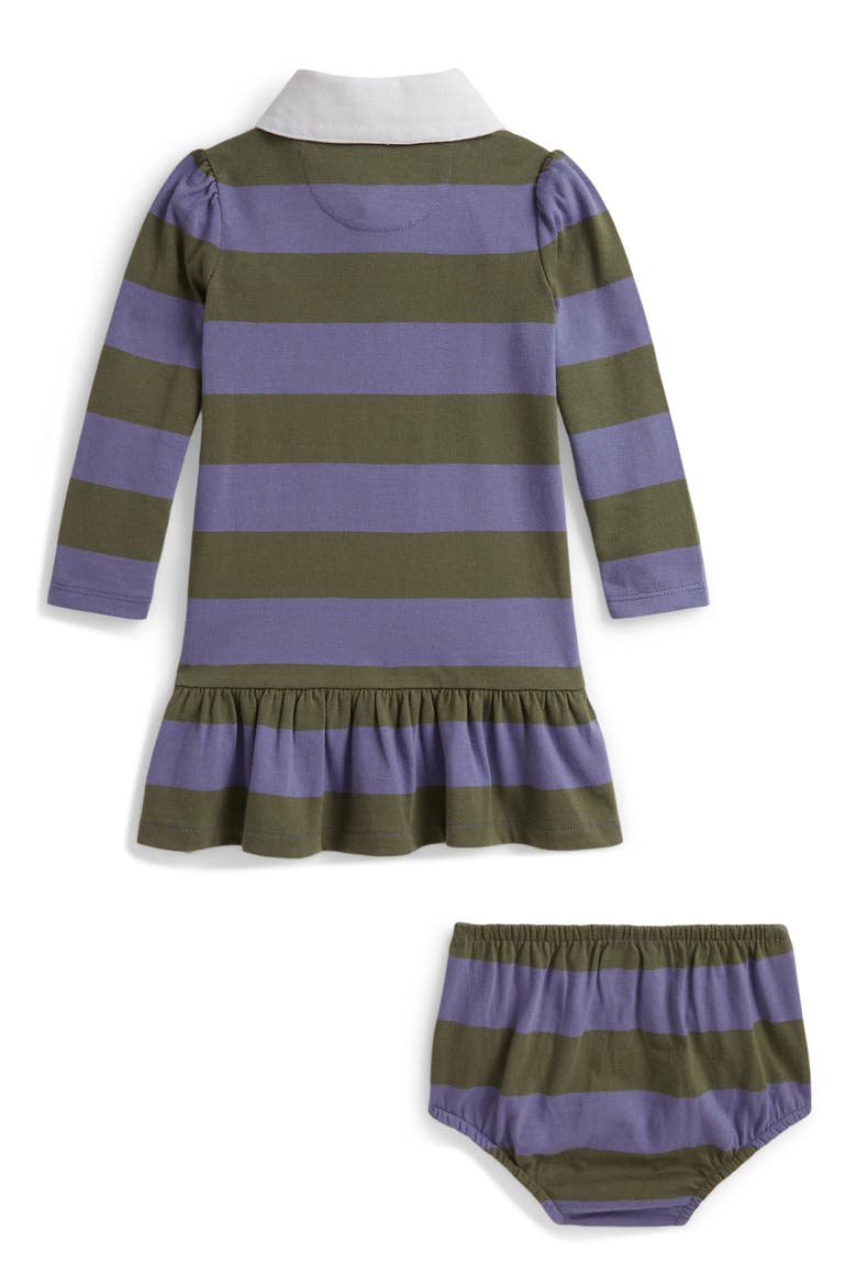 Kids' Striped Cotton Rugby Dress with Bloomers, Alternate, color, SUMMER PURPLE MULTI