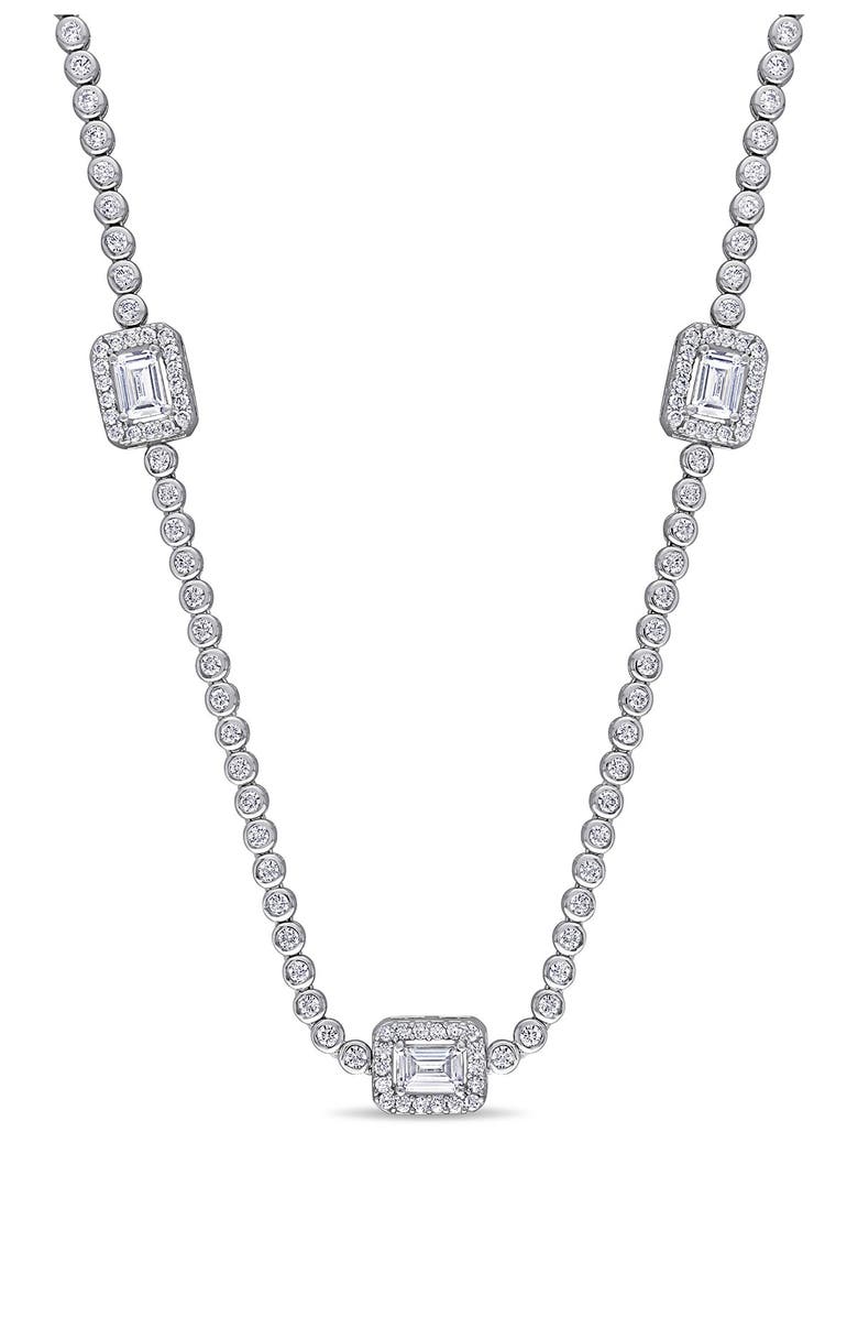 DELMAR Sterling Silver Cubic Zirconia Station Tennis Necklace, Main, color,