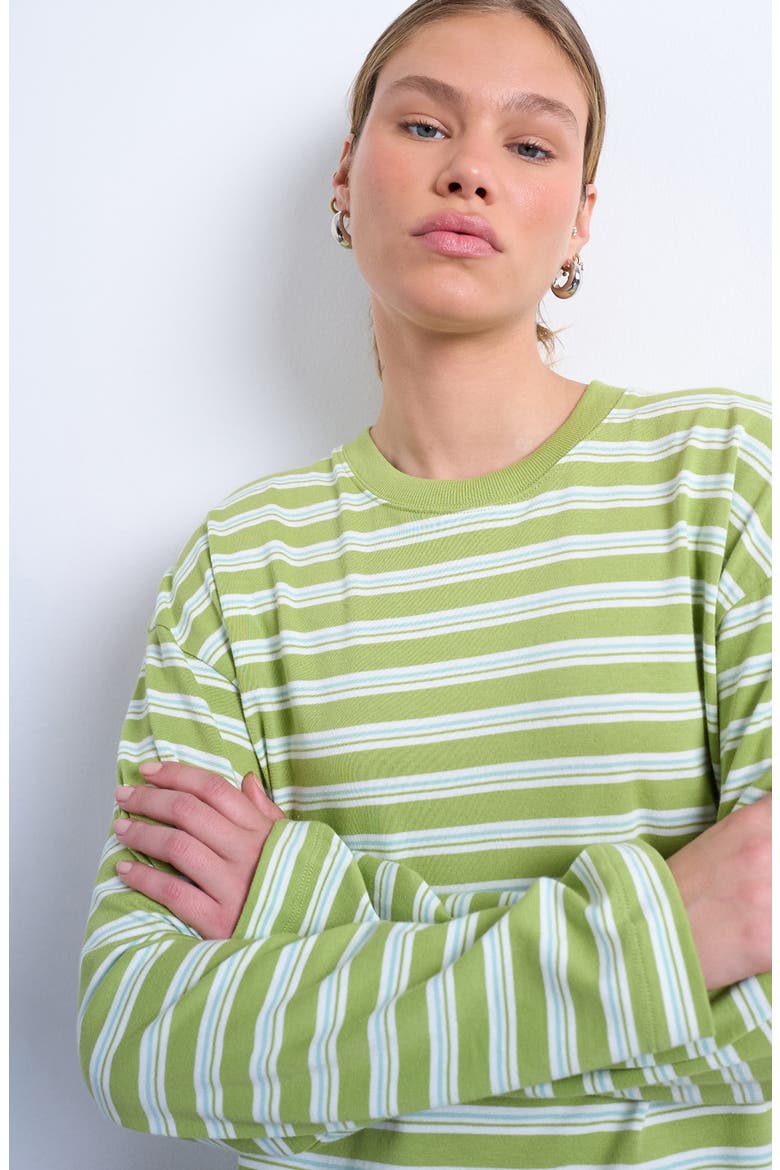 Skater Stripe Oversize Long Sleeve Cotton T-Shirt, Alternate, color, MINT GREEN