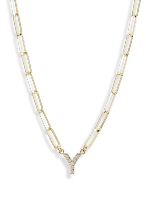 Diamond Initial Charm Paper Clip Chain Necklace