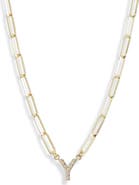 MESHMERISE Diamond Initial Charm Paper Clip Chain Necklace