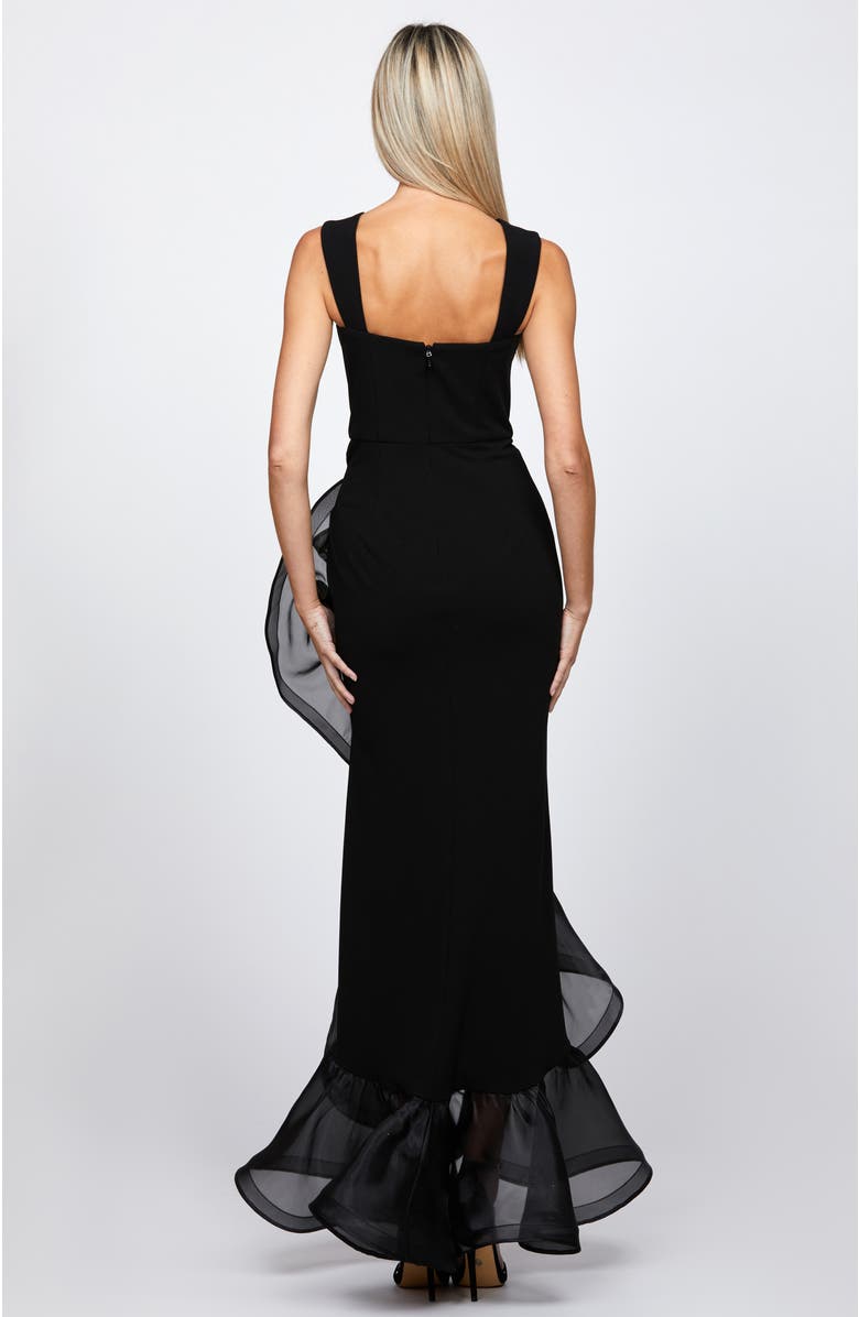 Bariano Alexis Ruffle Fishtail Hi Lo Gown, Alternate, color, Black