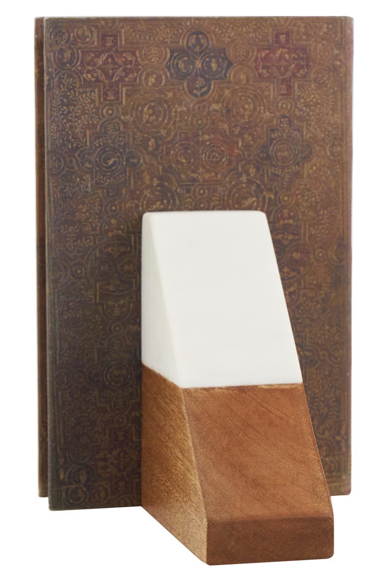 Marble & Wood Bookends, Alternate, color, BROWN