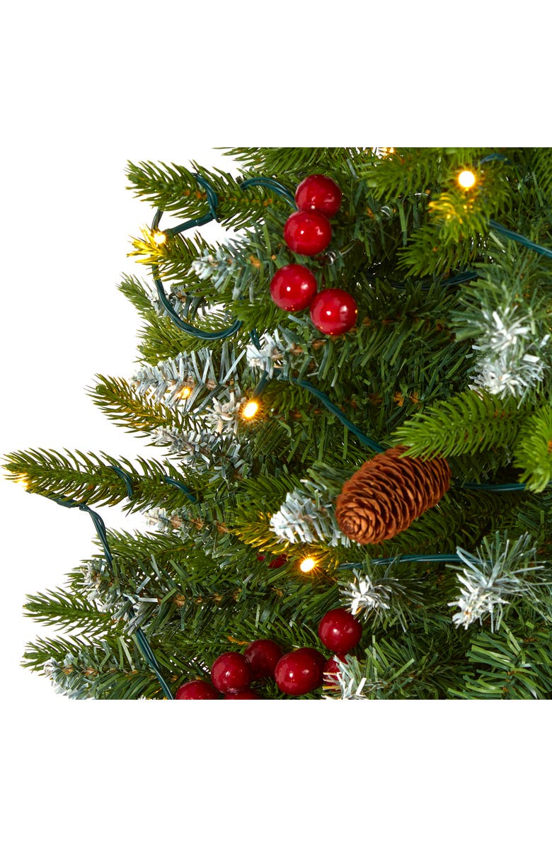 NEARLY NATURAL 4-ft Snow Tipped Portland Spruce Artificial Christmas Tree with Frosted Berries and Pinecones with 100 Clear LED Lights, Alternate, color, Green